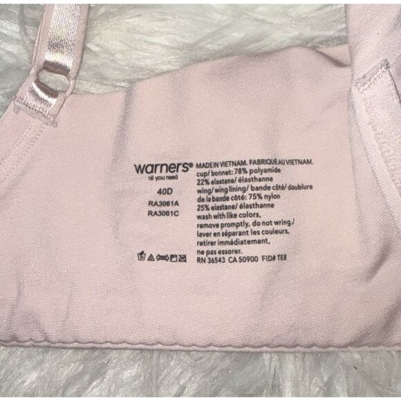 Warners RA3061A No Side Effects Underwire Bra Lined Floral Womens 40D Pink - Picture 6 of 6